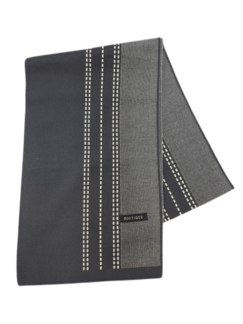 Foulard mercerisé gris avec lignes beiges - - Foulard mercerisé gris avec lignes beiges - -