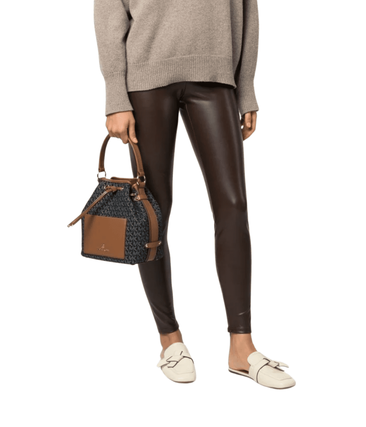 Legging cuir chocolat extensible - MICHAEL KORS - MU1304Y2S8 - Michael Kors